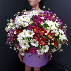 Коробка с хризантемами «Чудо» Доставка цветов в Новосибирске