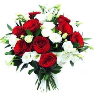 Букет из красных роз и белой эустомы Доставка цветов в Новосибирске