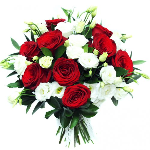Букет из красных роз и белой эустомы Доставка цветов в Новосибирске 2