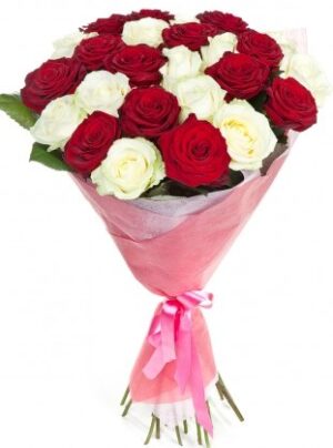21 роза «Гран при и Аваланш» 50 см Доставка цветов в Новосибирске